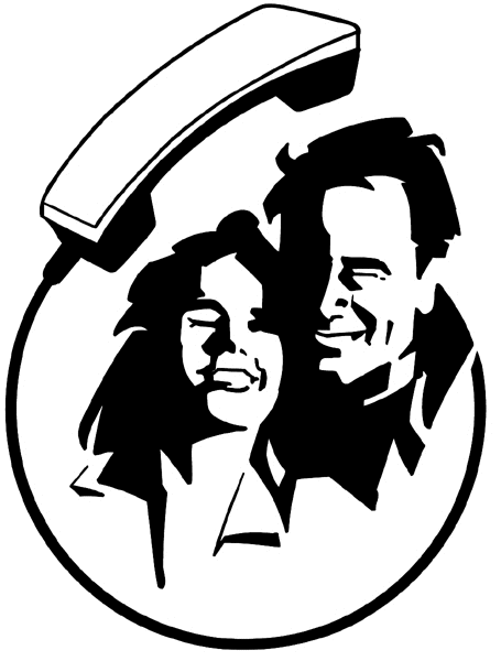 Phone line circling a man and woman vinyl sticker. Customize on line. Telephone 091-0109